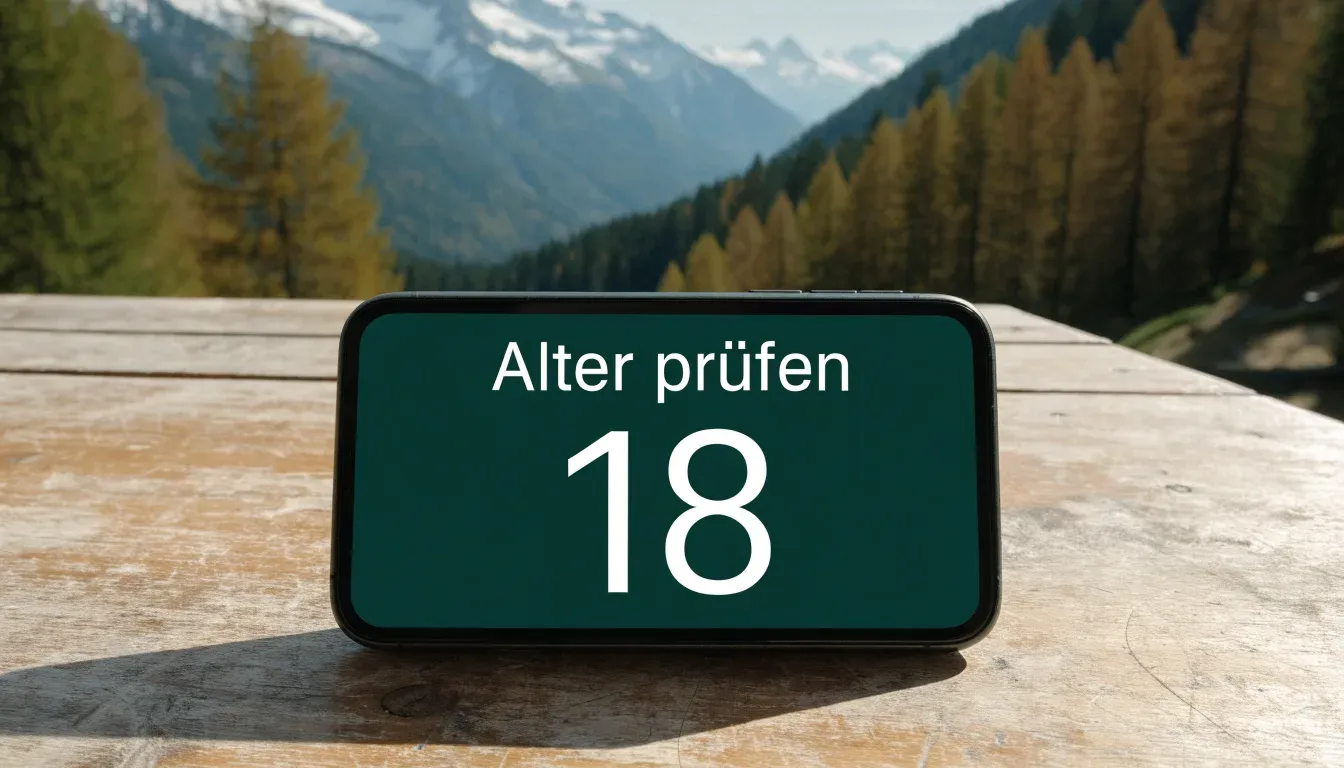 Ein Wanderweg schlängelt sich durch einen goldgelben Lärchenwald, in der Ferne sind schneebedeckte Berge zu sehen.