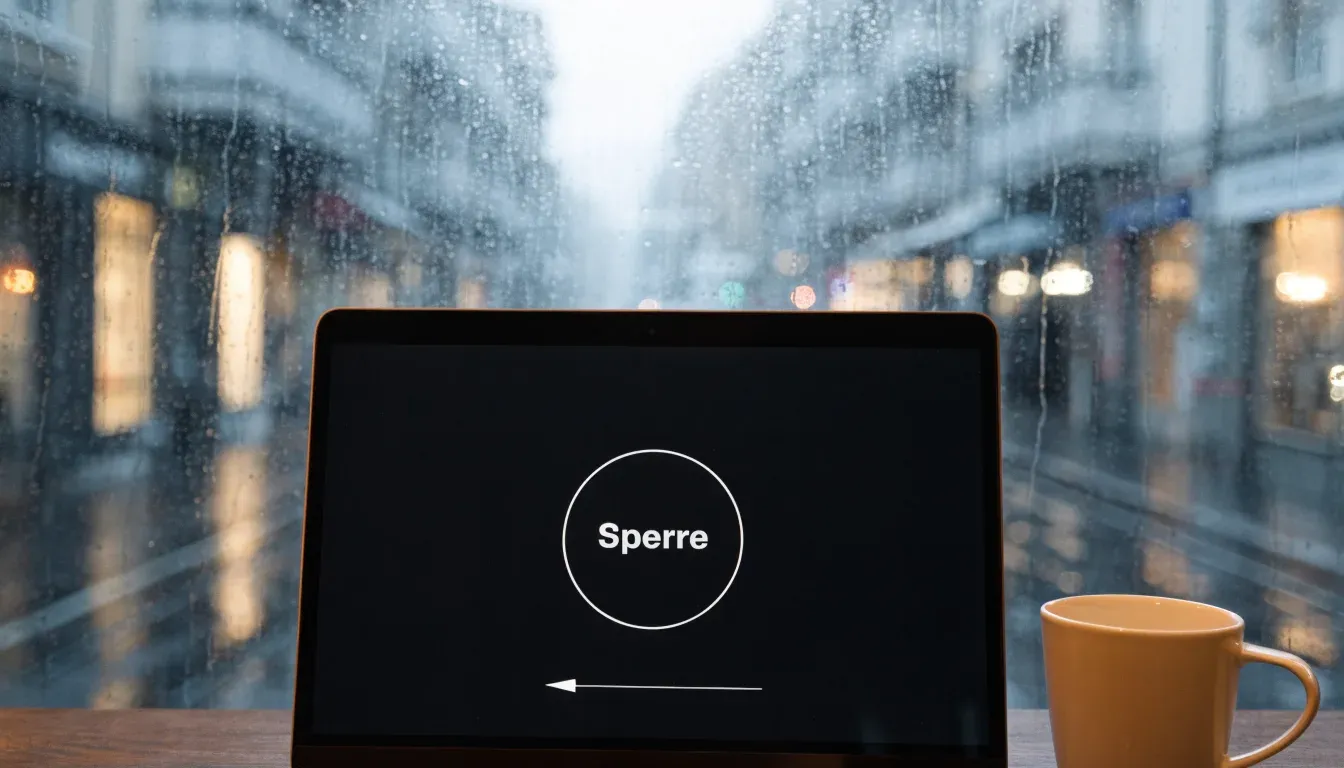 Eine Tramhaltestelle in einer Schweizer Stadt bei Regen, nasses Pflaster spiegelt das Licht.