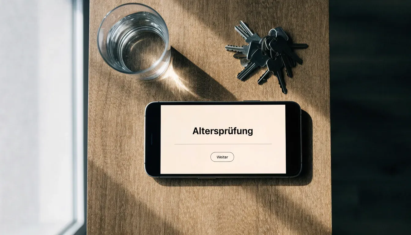 Ein Schlüsselbund und ein Glas Wasser stehen auf einem Holztisch im Licht eines Fensters