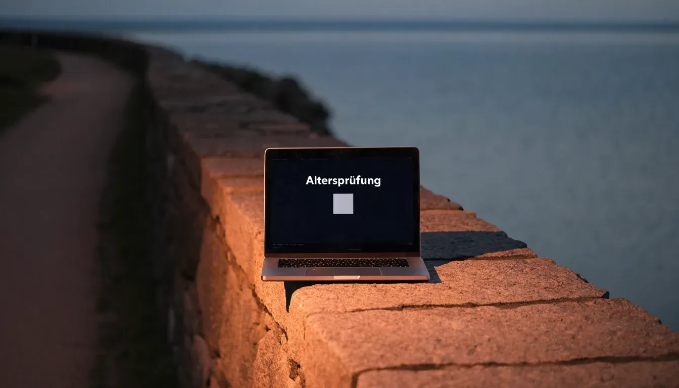 Ein schmaler Wanderweg führt am Seeufer entlang, auf einem Stein liegt ein Smartphone mit dunklem Display