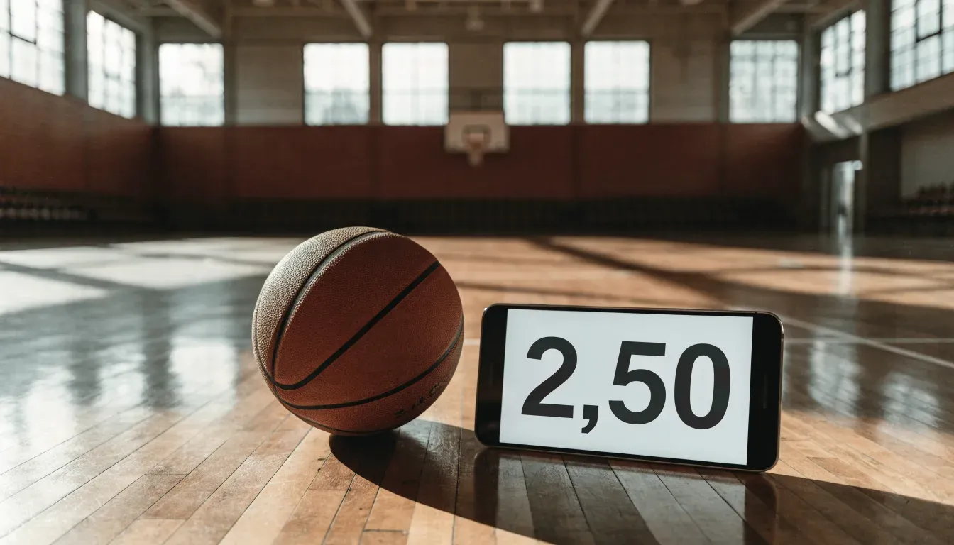 Ein Basketball ruht auf dem polierten Parkett einer leeren Halle, Nachmittagslicht fällt durch hohe Fenster.