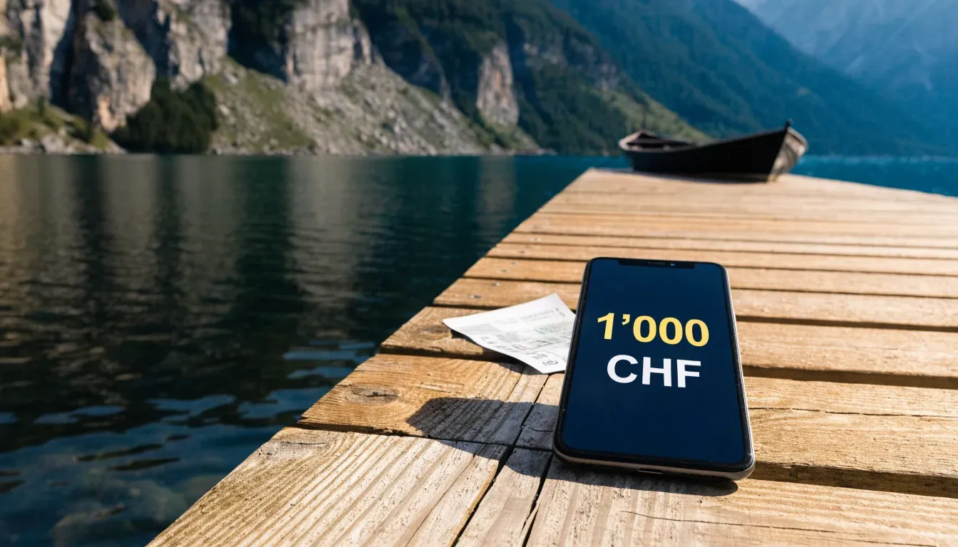 Ein schmales Ruderboot liegt an einem hölzernen Steg an einem Bergsee, dahinter steigen steile Felswände auf.