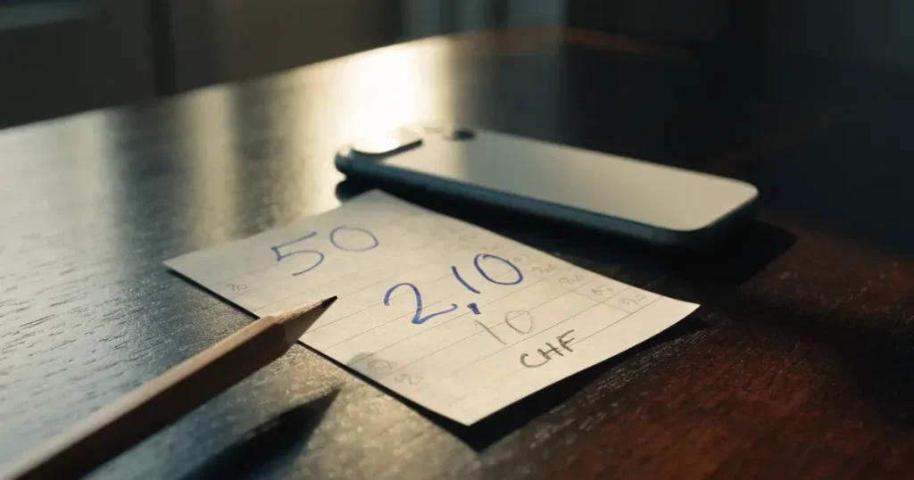 Ein Stapel unbeschriebener Karteikarten, von einem Gummiband gehalten, liegt auf einem Schreibtisch neben einem Bleistift.