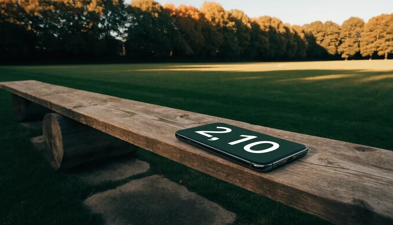 Eine hölzerne Bank steht an der Seitenlinie eines leeren Sportplatzes, dahinter Bäume im Herbstlicht.
